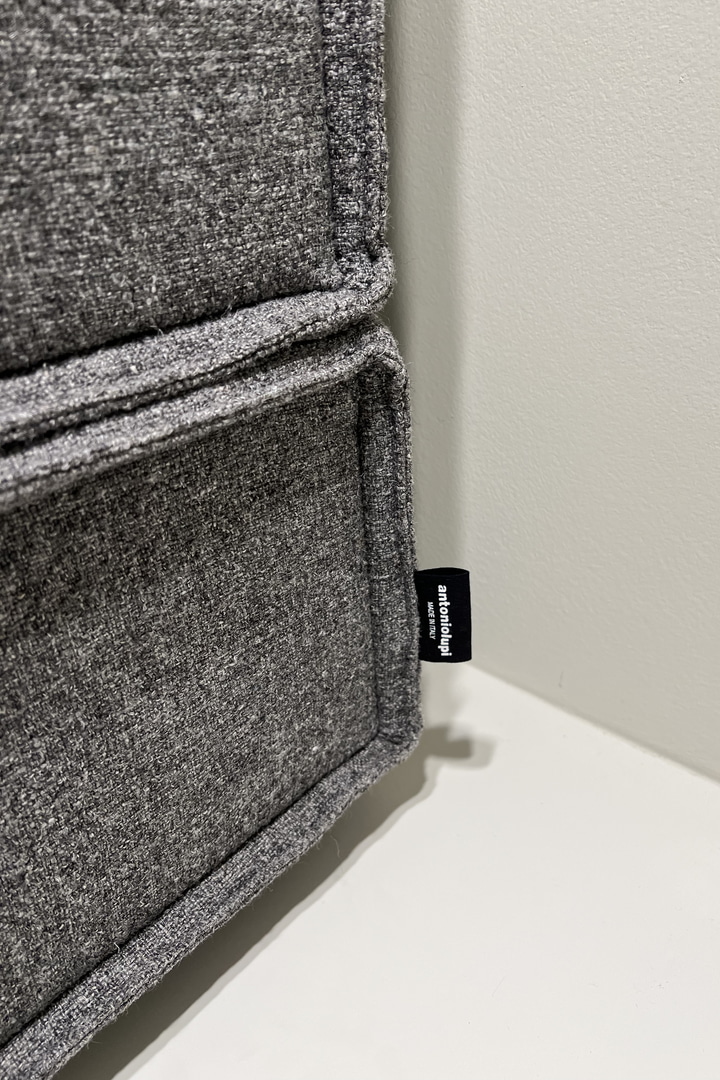 the prominent stitching becomes decoration