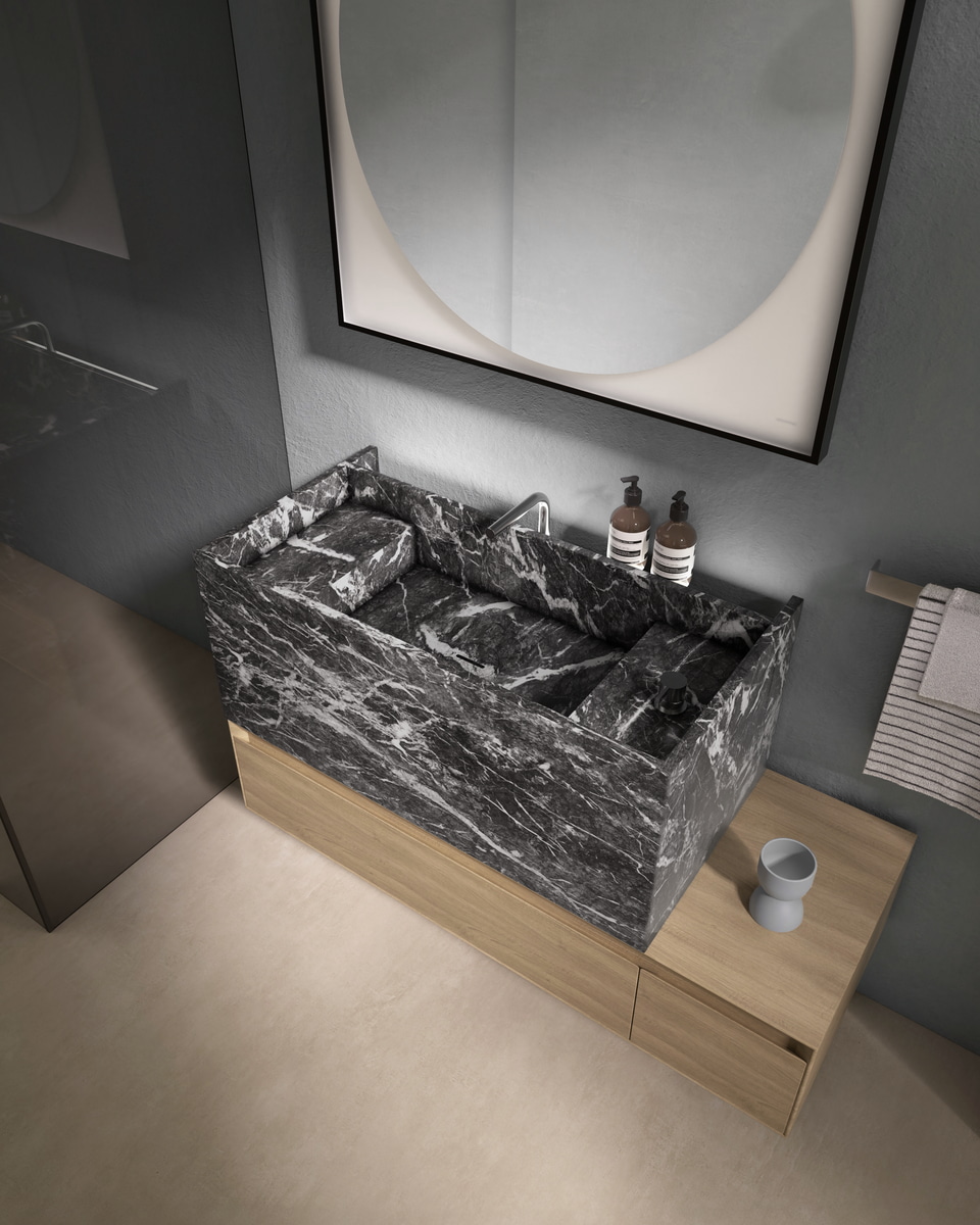 A sink that seems to be carved out of the rock
