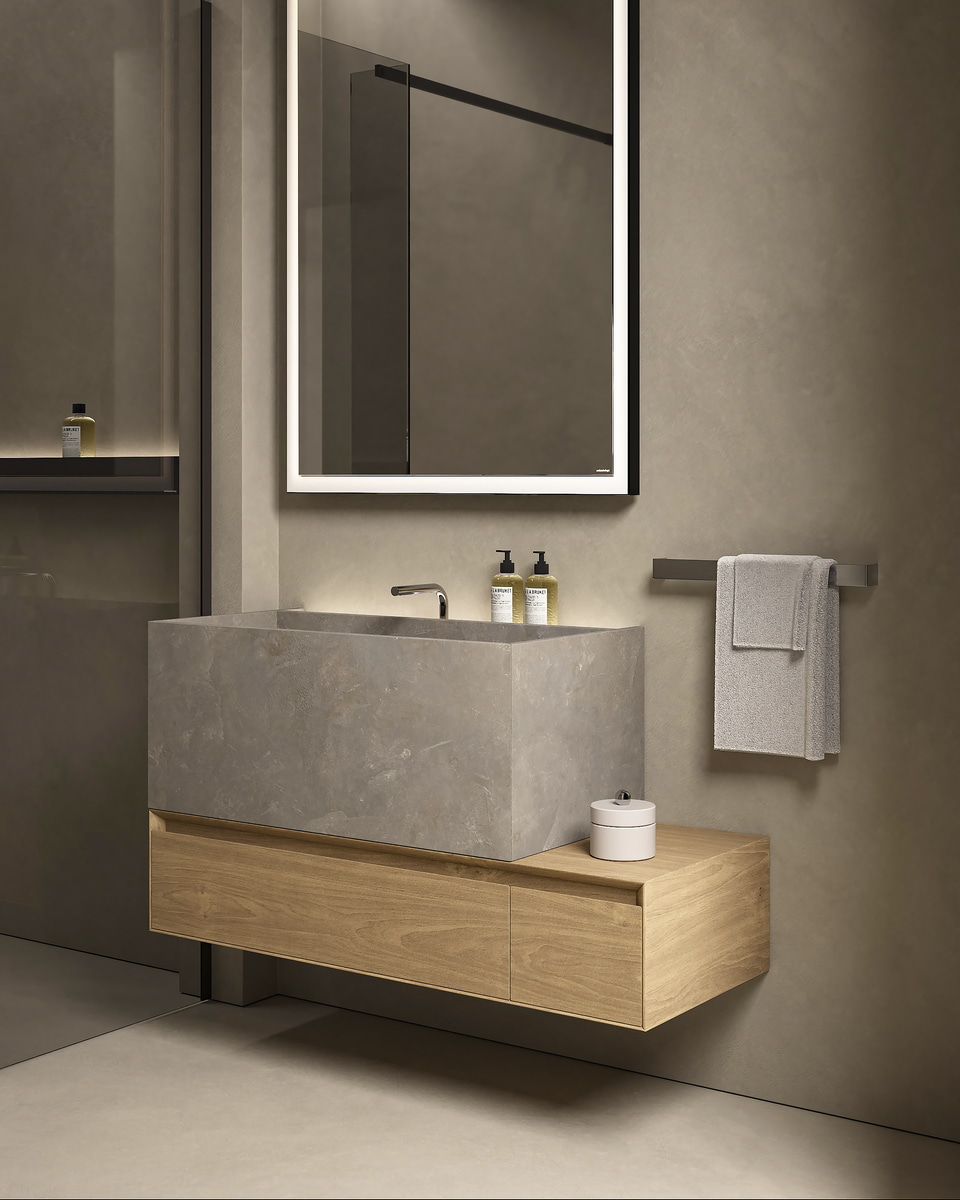 A sink that seems to be carved out of the rock