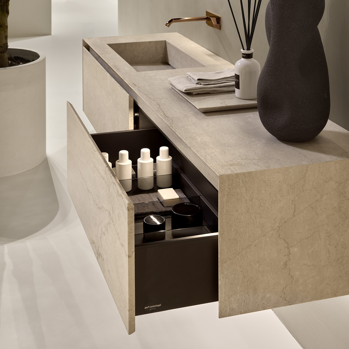 the cabinet made in a single block